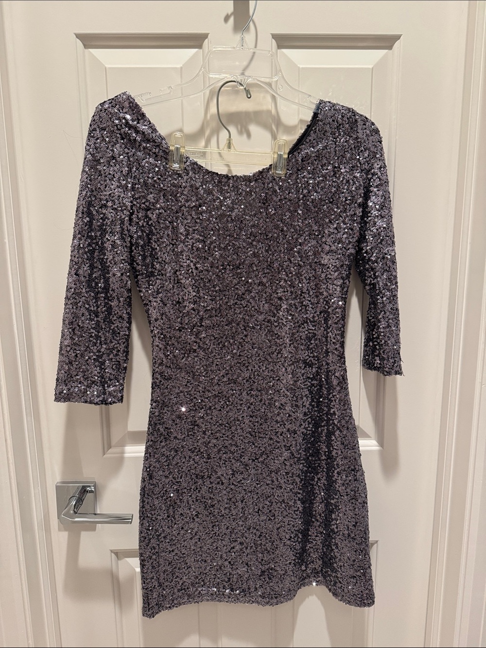 Forever 21 Gunmetal Sequin Scoop-Neck Mini Dress